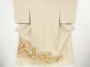 リサイクル　菊模様刺繍単衣三つ紋色留袖(重ね衿付き)